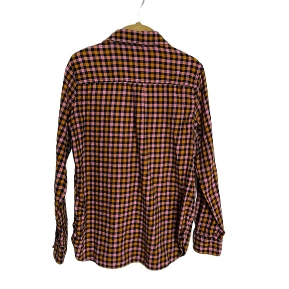 Old Navy Gingham Plaid Orange Pink Perfect Shirt Medium - Picture 3 of 5